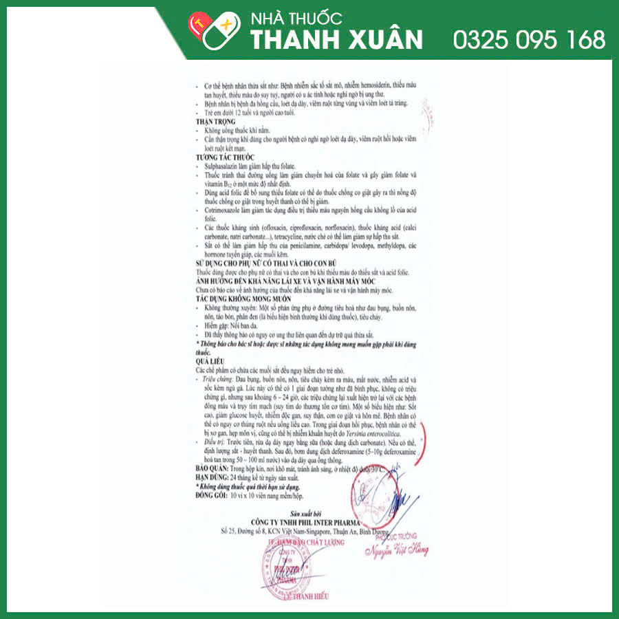 Femirat thuốc điều trị và dự phòng tình trạng thiếu sắt và thiếu acid folic